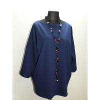 Bawełniana gruba BLUZA z wywijanym rękawem i haftem - granatowa